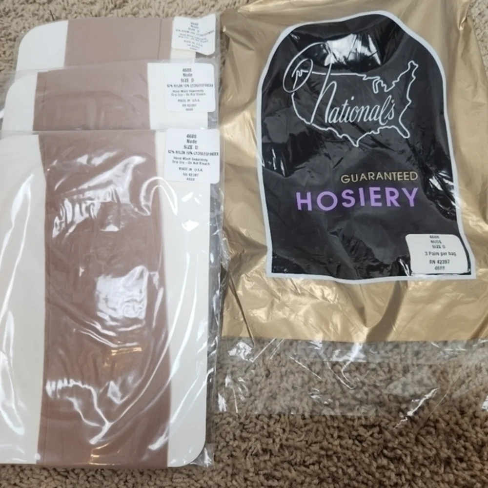 National's Guaranteed Hosiery VTG 50s 60s Pantyhose Stocking Size D.  NOS 3Pr.‎